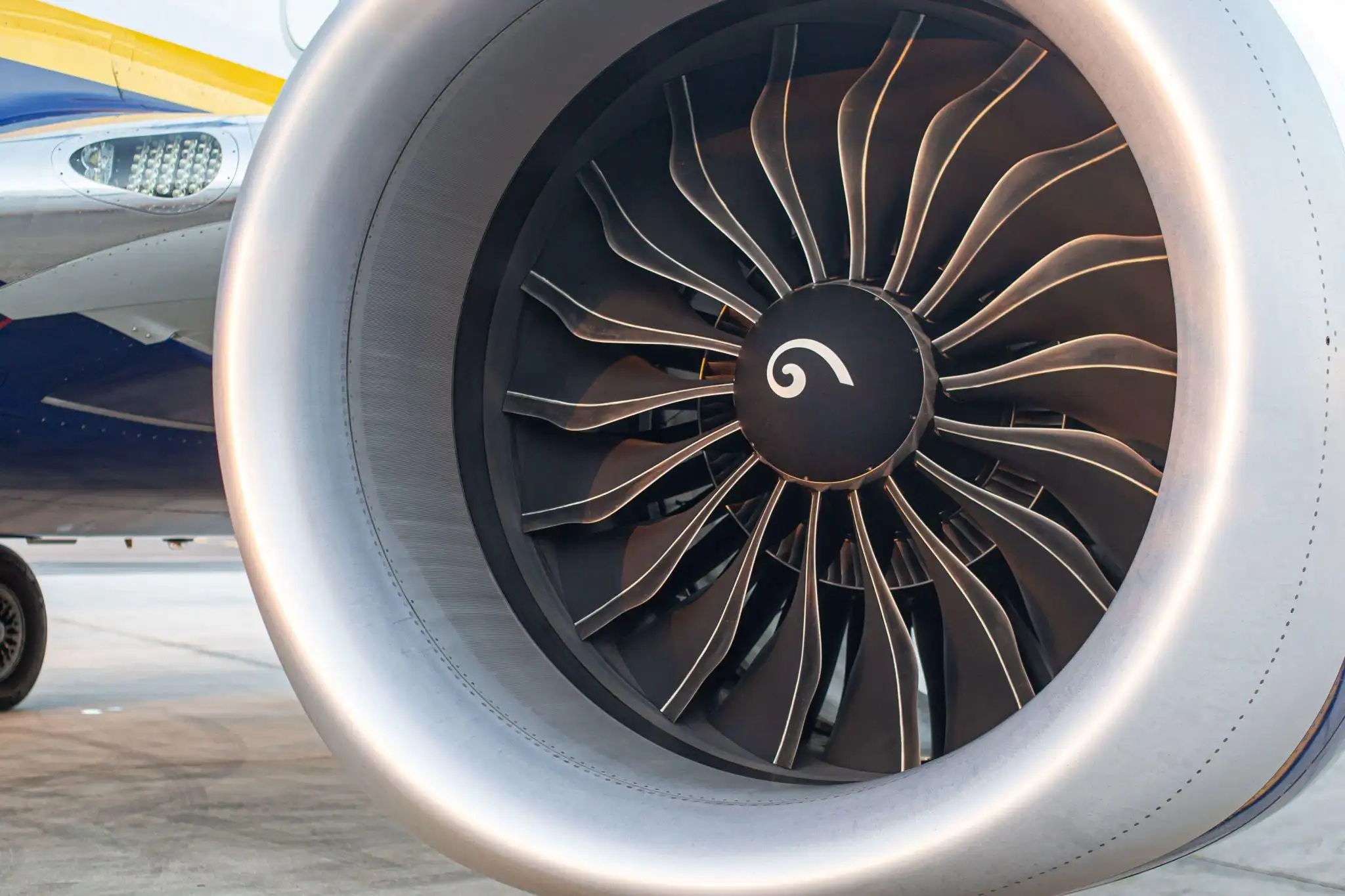 Commercial aircraft jet engine turbine used to represent aerospace manufacturing, aviation technology, and aerospace SEO services
