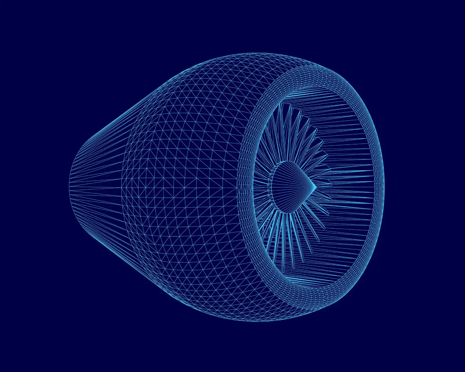Wireframe aircraft engine turbine illustration
